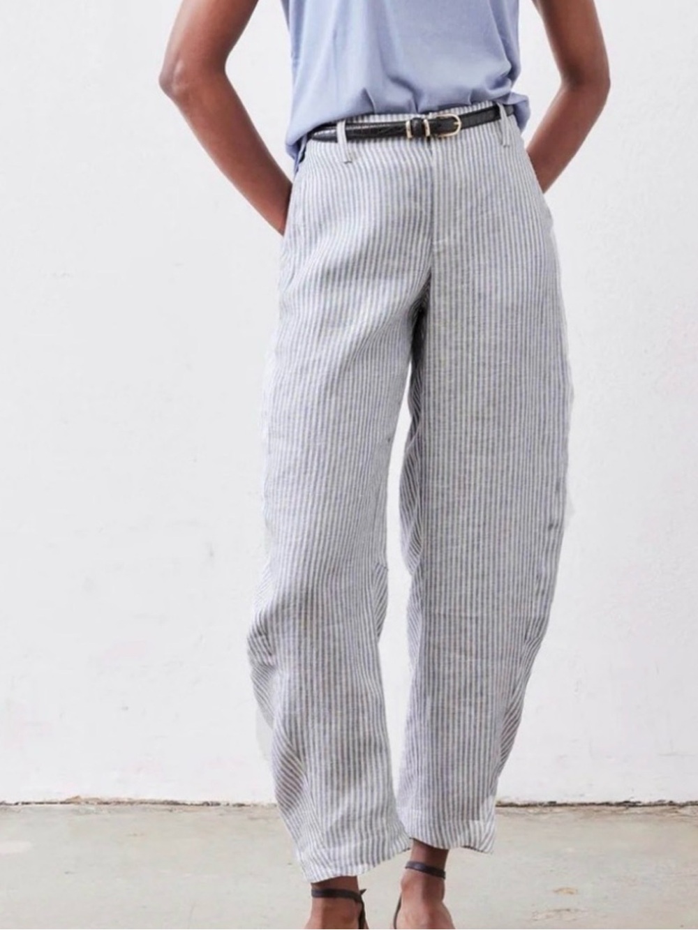 Ruti Uptown linen pinstripe Loose Barrel Leg Pants size 12 - Picture 1 of 10